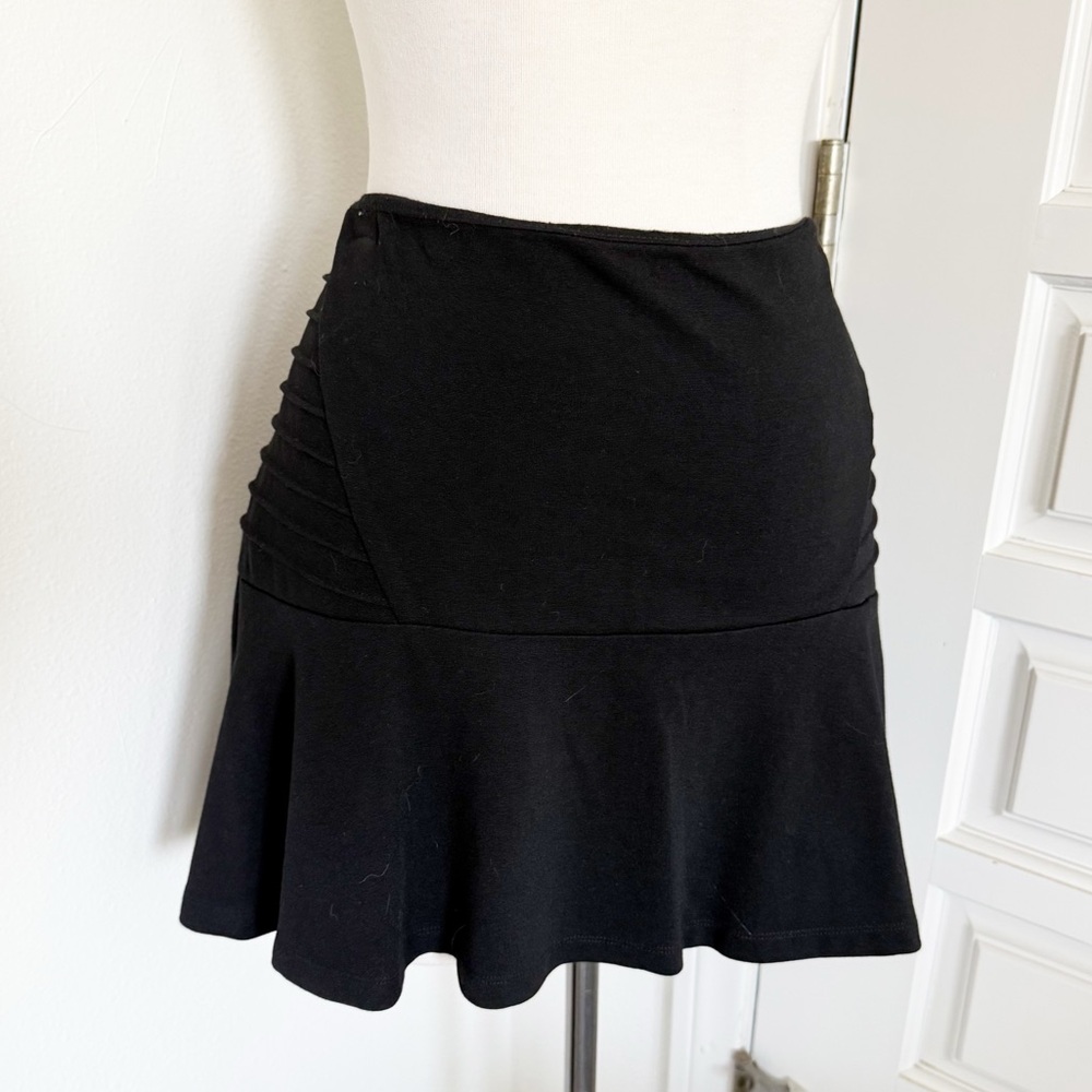 Saks Fifth Ave Black Mini Skirt Red Label Ruffle Flare Preppy Women Large